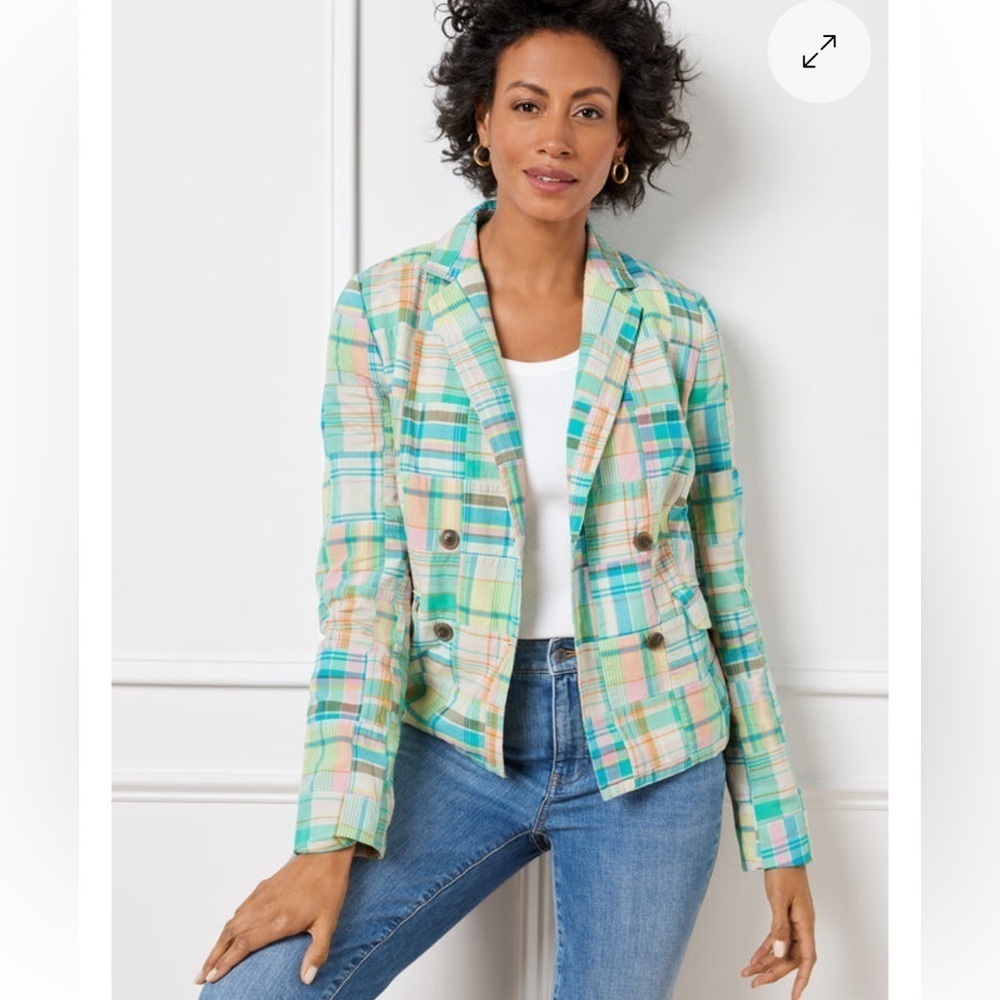 Talbots Double Breasted Madras Blazer